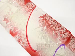 巻物に花・七宝模様織り出し　袋帯